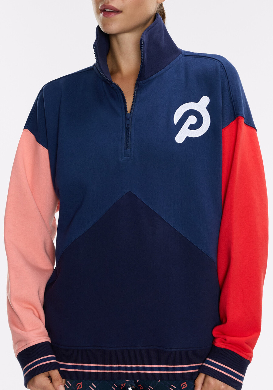 baumwoll-pullover mit viertelreißverschluss