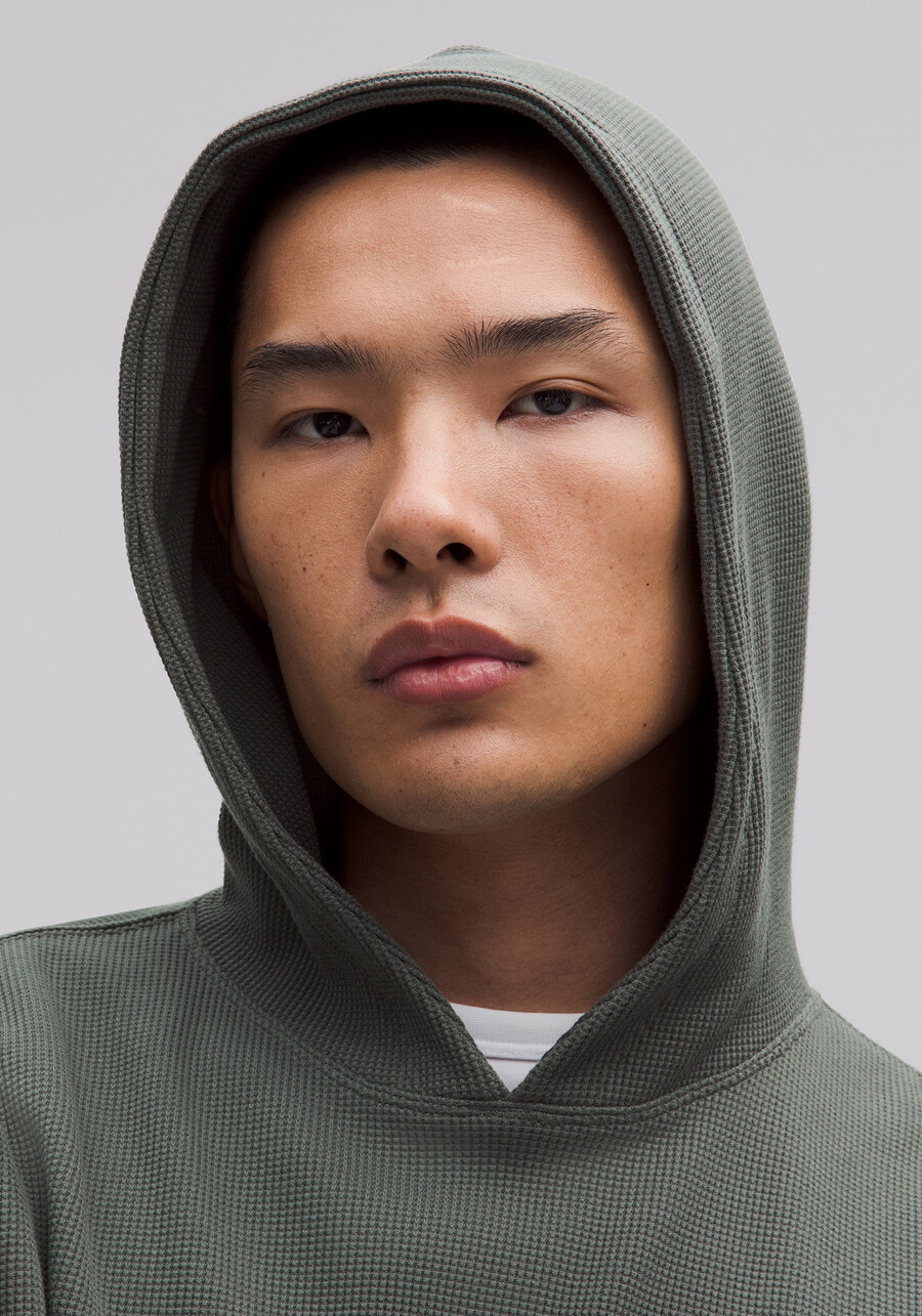 hoodie aus baumwollmischgewebe mit waffelstrickmuster